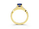 Yellow gold Oval Cut Blue Sapphire  Halo Twist Band Solitaire Prong Setting Ring_27