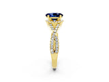 Yellow gold Oval Cut Blue Sapphire  Halo Twist Band Solitaire Prong Setting Ring_44