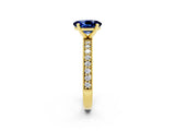 Yellow gold Oval Cut Blue Sapphire Milgrain Pavé Engagement Ring with Four-Prong Setting_14