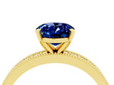 Yellow gold Oval Cut Blue Sapphire Milgrain Pavé Engagement Ring with Four-Prong Setting_16