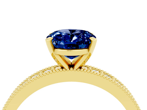 Yellow gold Oval Cut Blue Sapphire Milgrain Pavé Engagement Ring with Four-Prong Setting_16