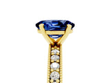 Yellow gold Oval Cut Blue Sapphire Milgrain Pavé Engagement Ring with Four-Prong Setting_17