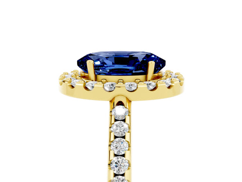 Yellow gold Oval Cut Blue Sapphire Pavé Halo Ring with Four-Prong Setting_17