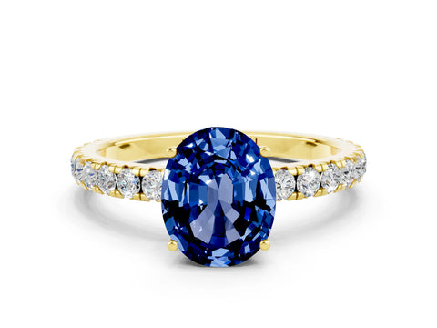 Yellow gold Oval Cut Blue Sapphire Pavé Solitaire Engagement Ring with Four-Prong Setting_12