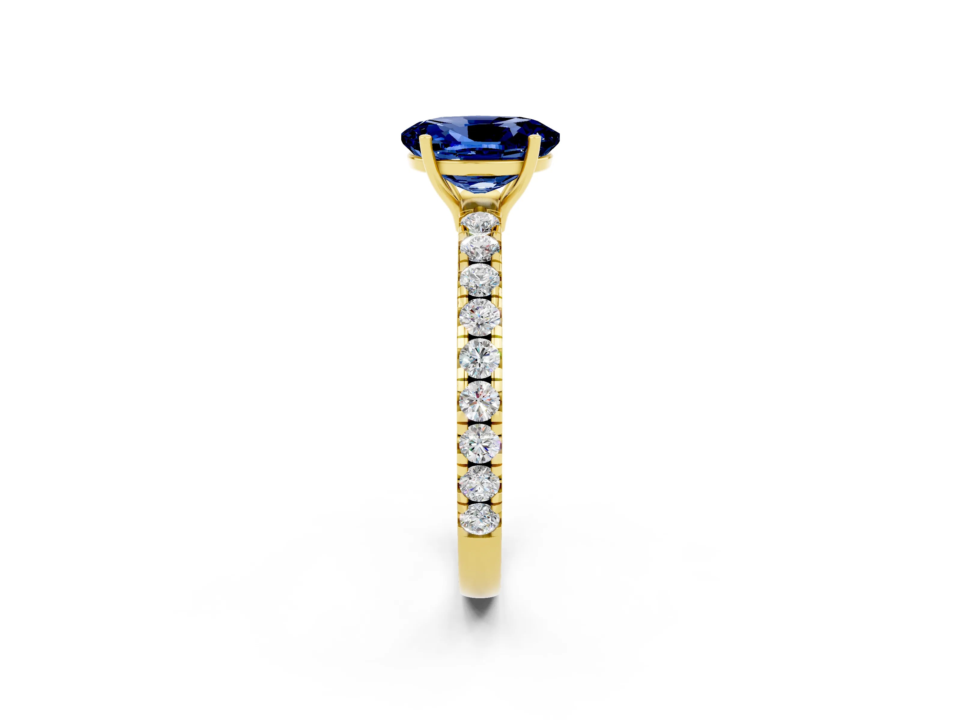 Yellow gold Oval Cut Blue Sapphire Pavé Solitaire Engagement Ring with Four-Prong Setting_14