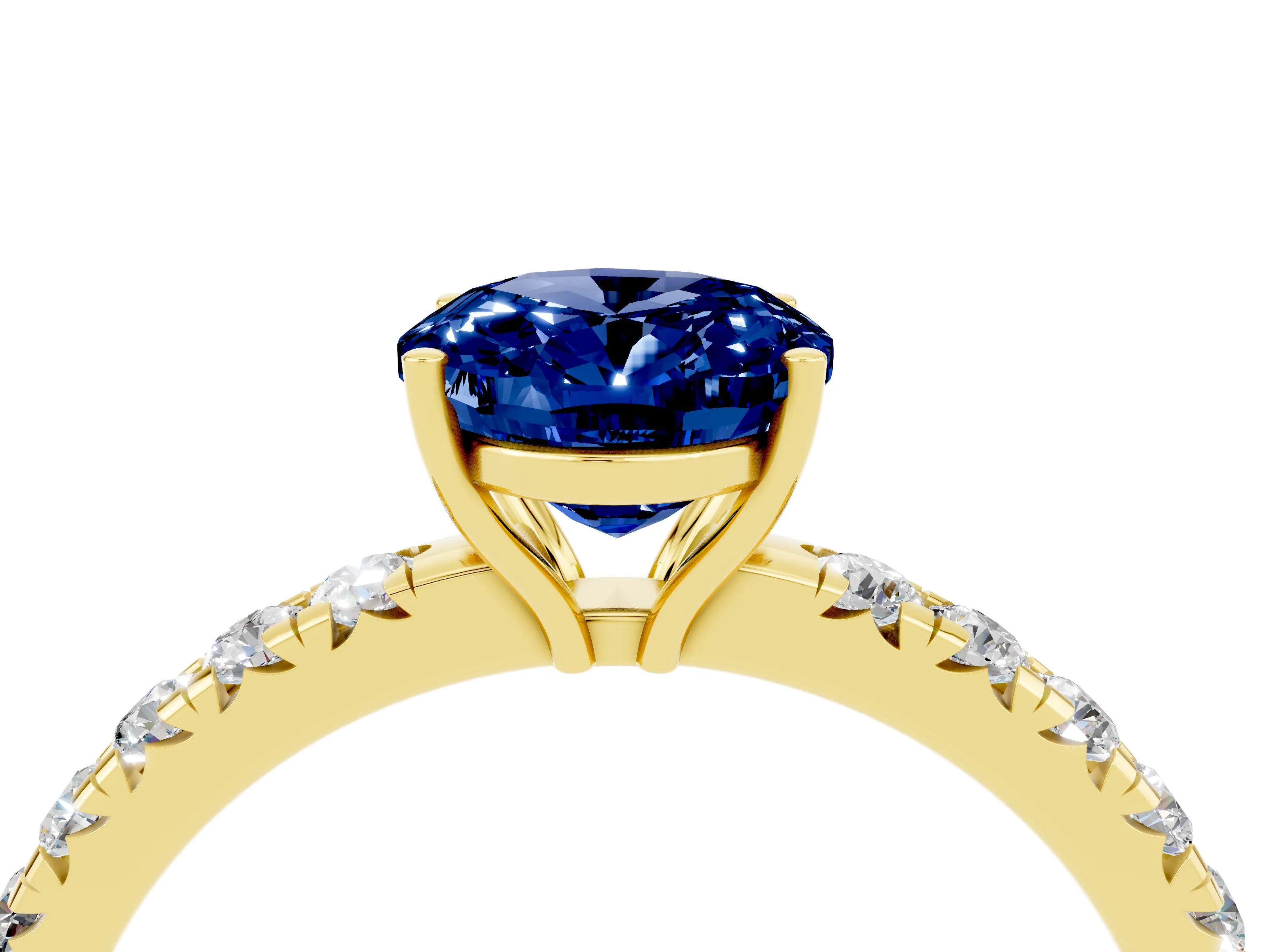 Yellow gold Oval Cut Blue Sapphire Pavé Solitaire Engagement Ring with Four-Prong Setting_16