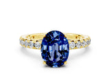 Yellow gold Oval Cut Blue Sapphire Pavé Solitaire Ring with Round Band and Prong Setting_24
