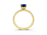 Yellow gold Oval Cut Blue Sapphire Pavé Solitaire Ring with Round Band and Prong Setting_27