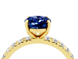 Yellow gold Oval Cut Blue Sapphire Pavé Solitaire Ring with Round Band and Prong Setting_28