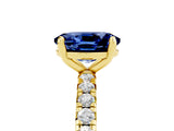 Yellow gold Oval Cut Blue Sapphire Pavé Solitaire Ring with Round Band and Prong Setting_29