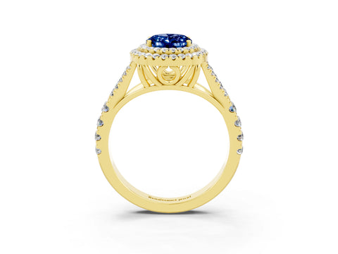 Yellow gold Oval Cut Blue Sapphire Pavé Split Shank Double Halo Engagement Ring_3
