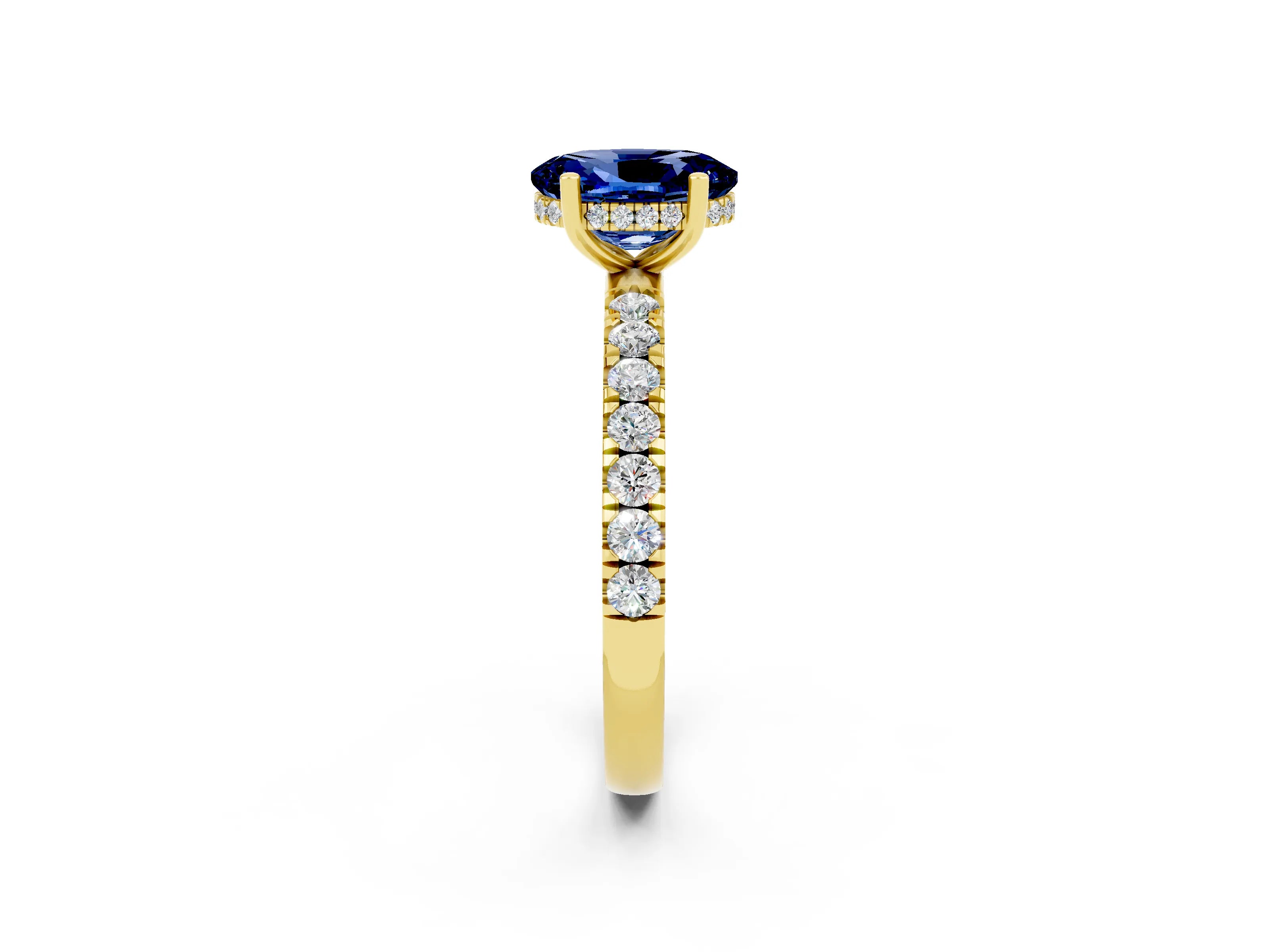 Yellow gold Oval Cut Blue Sapphire Pave Band Solitaire Ring with Four-Prong Setting_26
