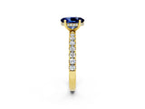 Yellow gold Oval Cut Blue Sapphire Pave Band Solitaire Ring with Four-Prong Setting_26