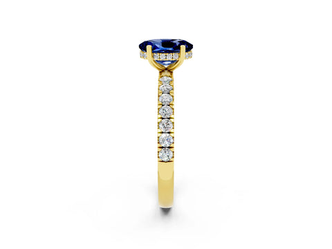 Yellow gold Oval Cut Blue Sapphire Pave Band Solitaire Ring with Four-Prong Setting_26