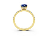 Yellow gold Oval Cut Blue Sapphire Pave Band Solitaire Ring with Four-Prong Setting_27