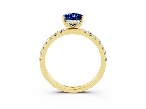 Yellow gold Oval Cut Blue Sapphire Pave Band Solitaire Ring with Four-Prong Setting_27