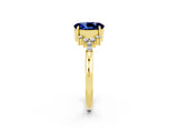 Yellow gold Oval Cut Blue Sapphire Ring with Side Stones and Four-Prong Setting_74