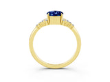 Yellow gold Oval Cut Blue Sapphire Ring with Side Stones and Four-Prong Setting_75