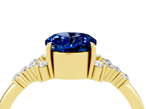 Yellow gold Oval Cut Blue Sapphire Ring with Side Stones and Four-Prong Setting_76