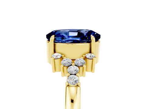 Yellow gold Oval Cut Blue Sapphire Ring with Side Stones and Four-Prong Setting_77