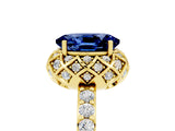 Yellow gold Oval Cut Blue Sapphire Scalloped Halo Engagement Ring with Round Shared Prong Band_17