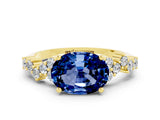 Yellow gold Oval Cut Blue Sapphire Scattered Round Accent Ring with Prong Setting_12
