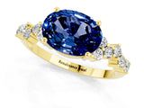 Yellow gold Oval Cut Blue Sapphire Scattered Round Accent Ring with Prong Setting_13
