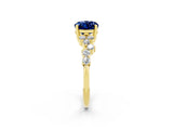 Yellow gold Oval Cut Blue Sapphire Scattered Round Accent Ring with Prong Setting_14