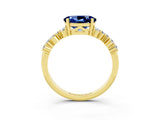 Yellow gold Oval Cut Blue Sapphire Scattered Round Accent Ring with Prong Setting_15