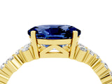Yellow gold Oval Cut Blue Sapphire Scattered Round Accent Ring with Prong Setting_16