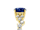 Yellow gold Oval Cut Blue Sapphire Scattered Round Accent Ring with Prong Setting_17