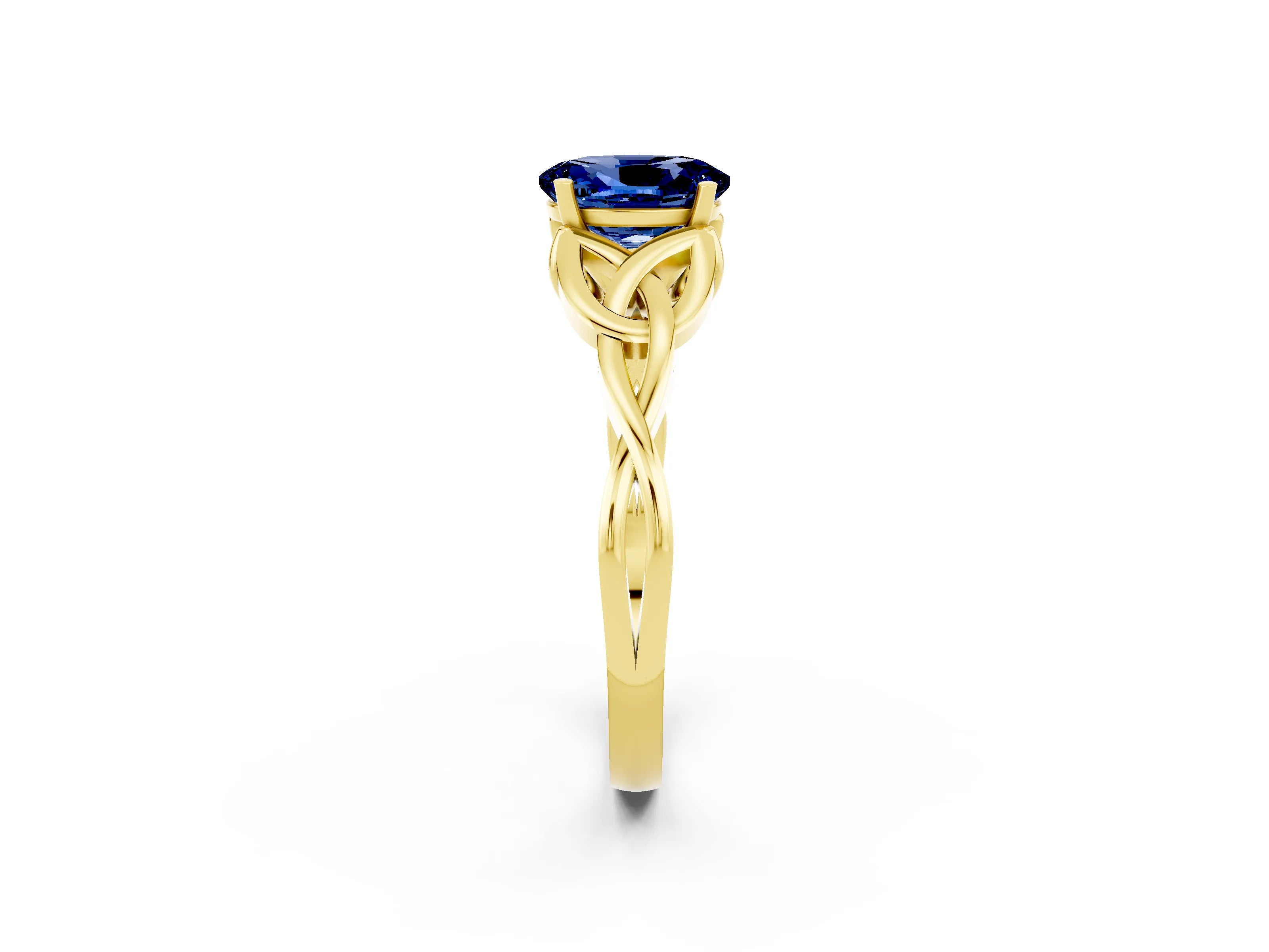 Yellow gold Oval Cut Blue Sapphire Solitaire Celtic Knot Ring with Four-Prong Setting_14