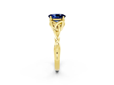 Yellow gold Oval Cut Blue Sapphire Solitaire Celtic Knot Ring with Four-Prong Setting_14