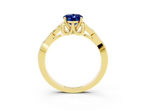 Yellow gold Oval Cut Blue Sapphire Solitaire Celtic Knot Ring with Four-Prong Setting_15