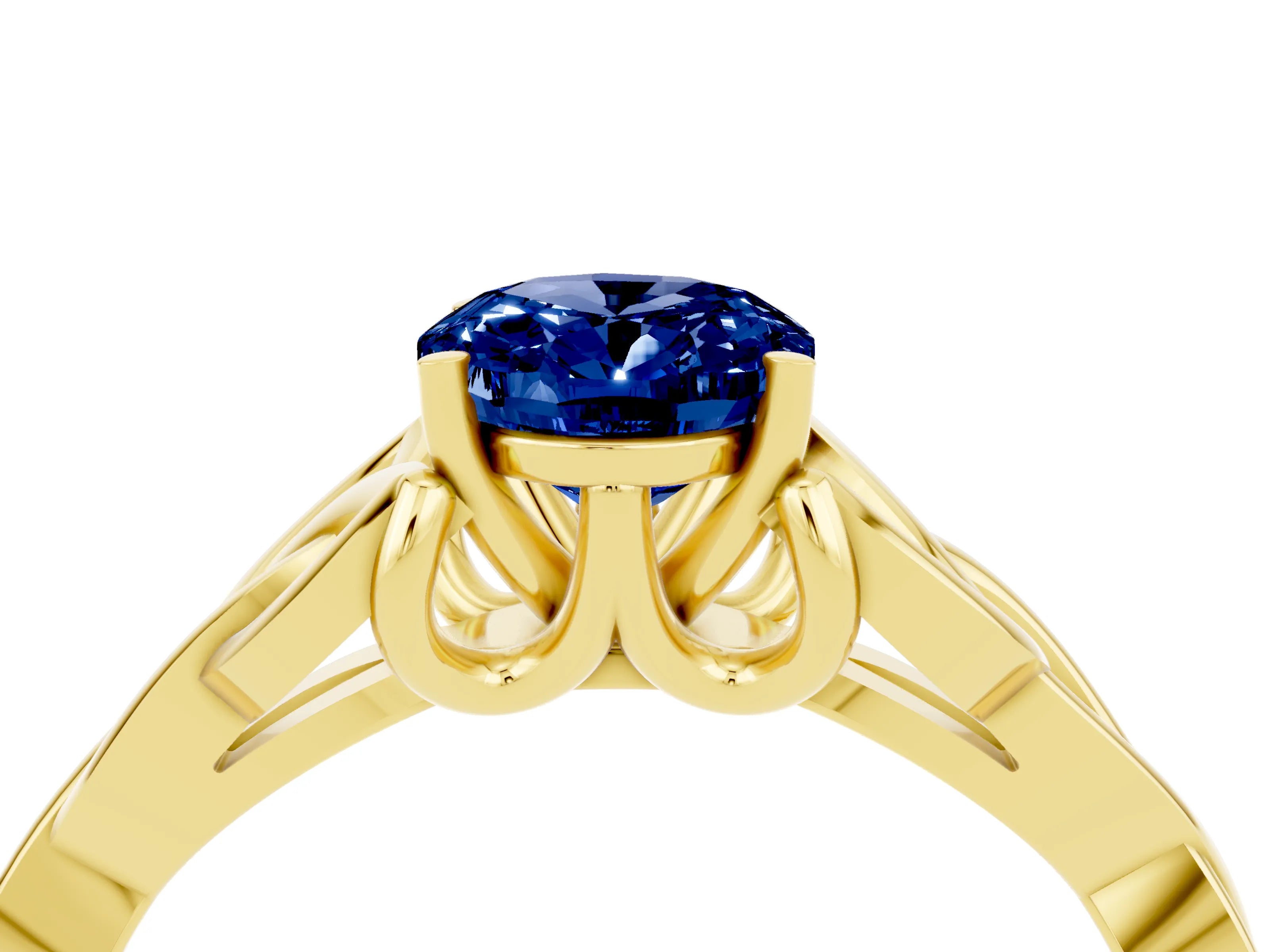 Yellow gold Oval Cut Blue Sapphire Solitaire Celtic Knot Ring with Four-Prong Setting_16