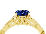 Yellow gold Oval Cut Blue Sapphire Solitaire Celtic Knot Ring with Four-Prong Setting_16