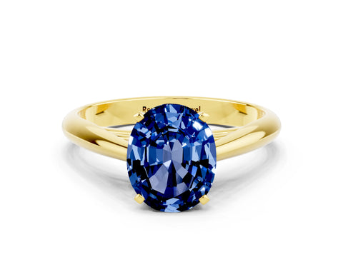 Yellow gold Oval Cut Blue Sapphire Solitaire Engagement Ring with Cathedral Setting and Four-Prong Mount_12