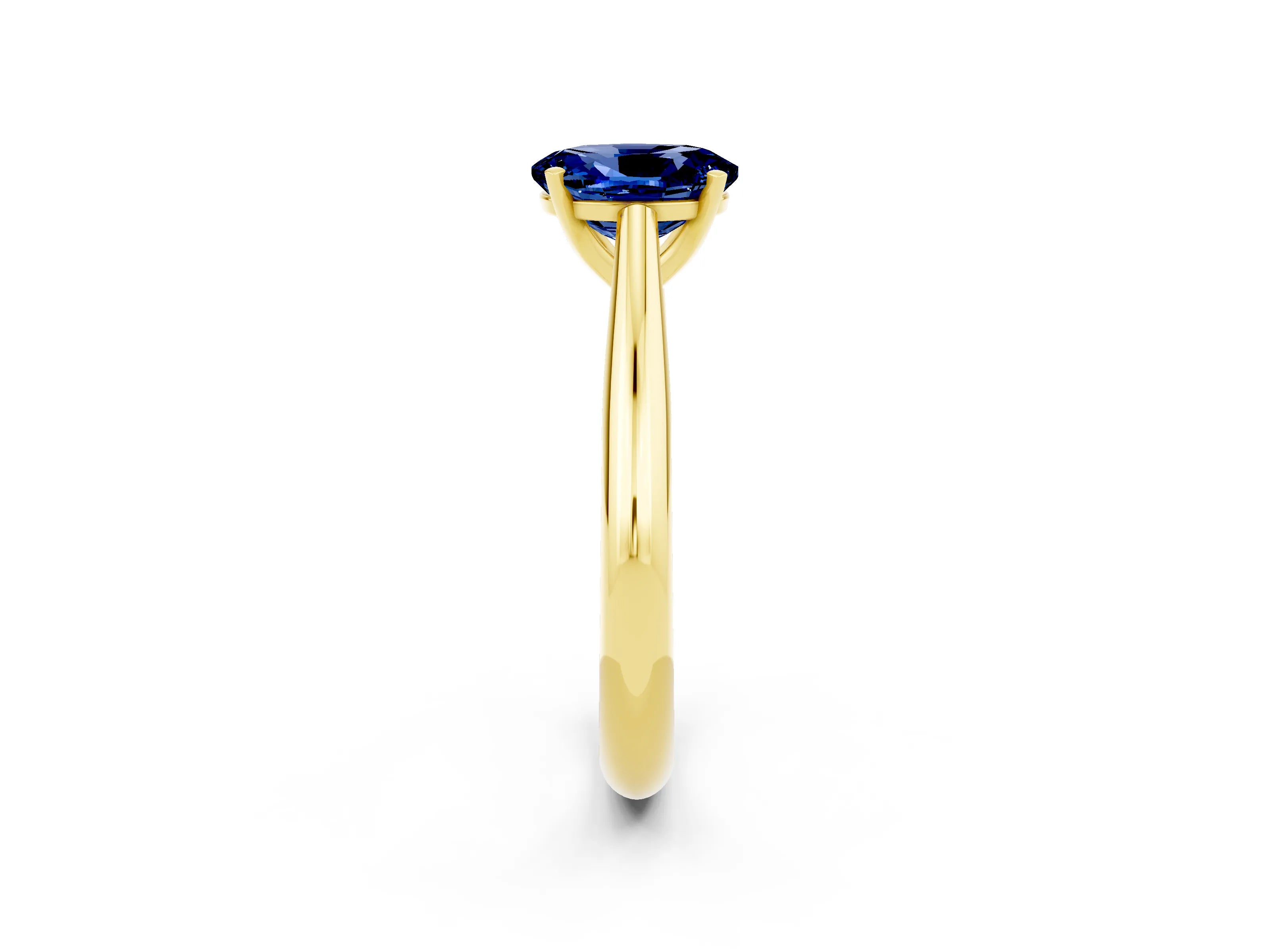 Yellow gold Oval Cut Blue Sapphire Solitaire Engagement Ring with Cathedral Setting and Four-Prong Mount_14