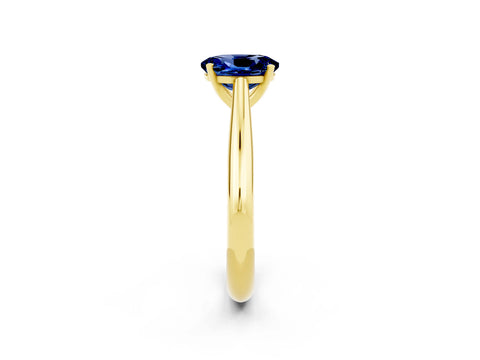 Yellow gold Oval Cut Blue Sapphire Solitaire Engagement Ring with Cathedral Setting and Four-Prong Mount_14