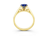 Yellow gold Oval Cut Blue Sapphire Solitaire Engagement Ring with Cathedral Setting and Four-Prong Mount_21