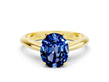 Yellow gold Oval Cut Blue Sapphire Solitaire Engagement Ring with Cathedral Setting and Four-Prong Mount_66