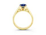 Yellow gold Oval Cut Blue Sapphire Solitaire Engagement Ring with Cathedral Setting and Four-Prong Mount_69