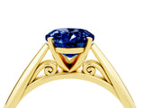 Yellow gold Oval Cut Blue Sapphire Solitaire Engagement Ring with Cathedral Setting and Four-Prong Mount_70