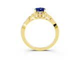 Yellow gold Oval Cut Blue Sapphire Solitaire Engagement Ring with Celtic Knot Band and Four-Prong Setting_3