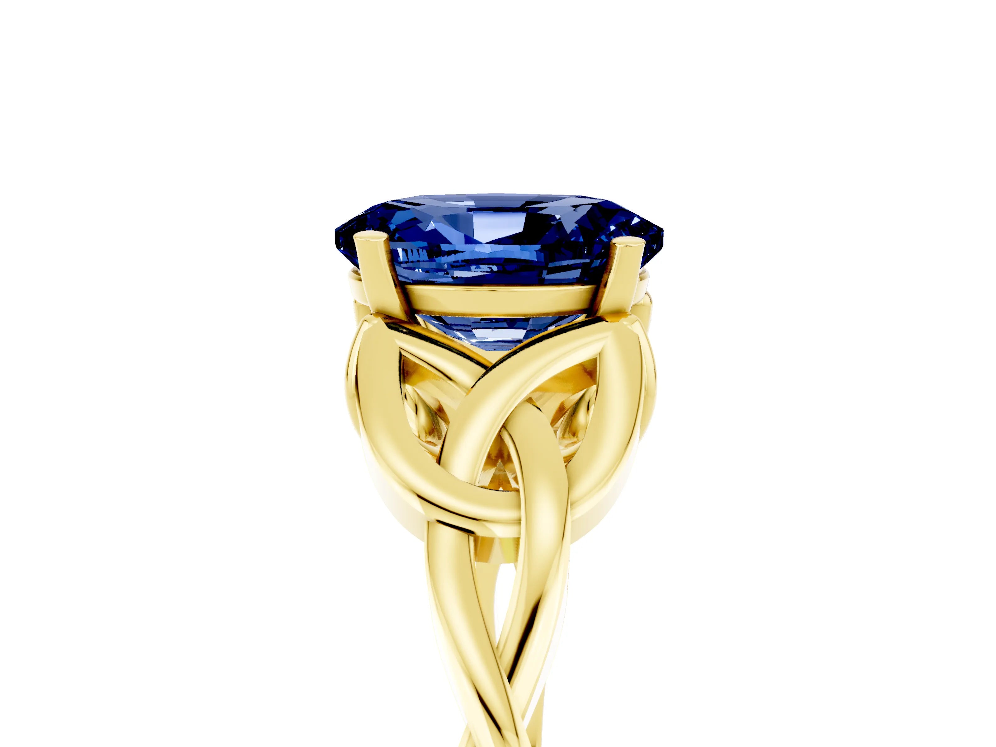 Yellow gold Oval Cut Blue Sapphire Solitaire Engagement Ring with Celtic Knot Band and Four-Prong Setting_5