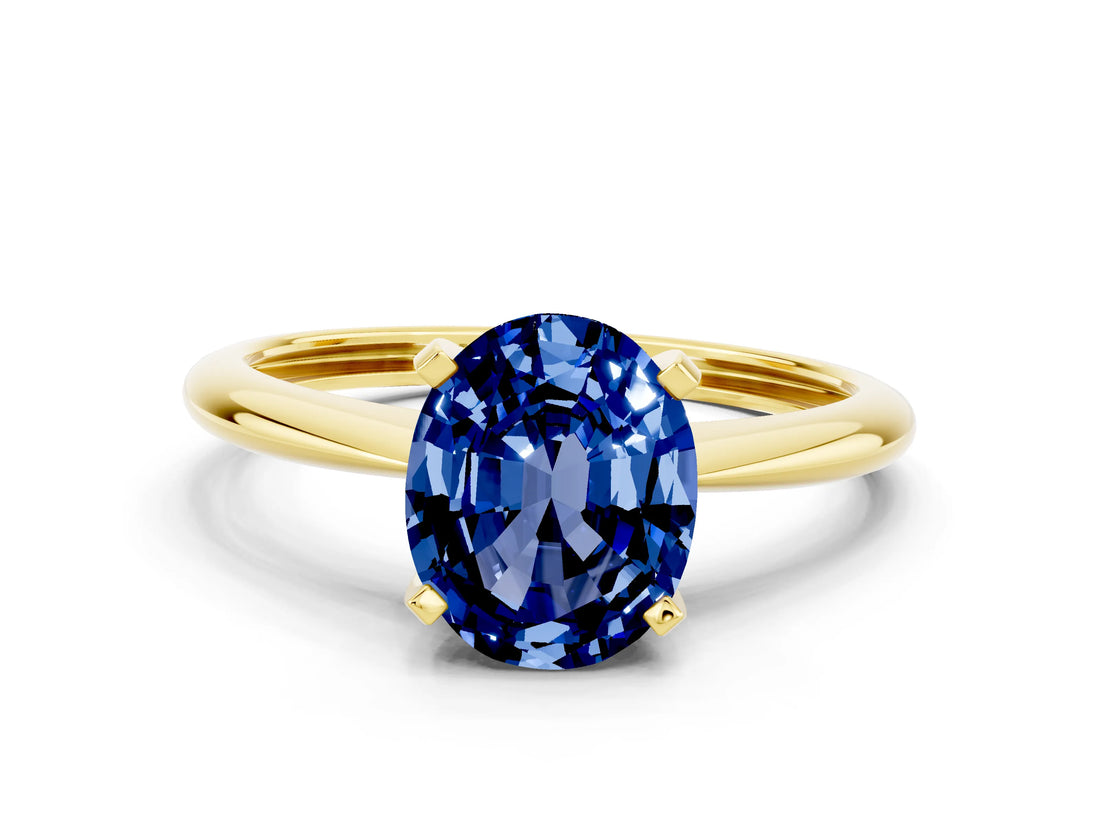 Yellow gold Oval Cut Blue Sapphire Solitaire Engagement Ring with Classic Band and Four-Prong Setting_12