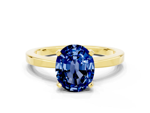 Yellow gold Oval Cut Blue Sapphire Solitaire Engagement Ring with Classic Band and Four-Prong Setting_24