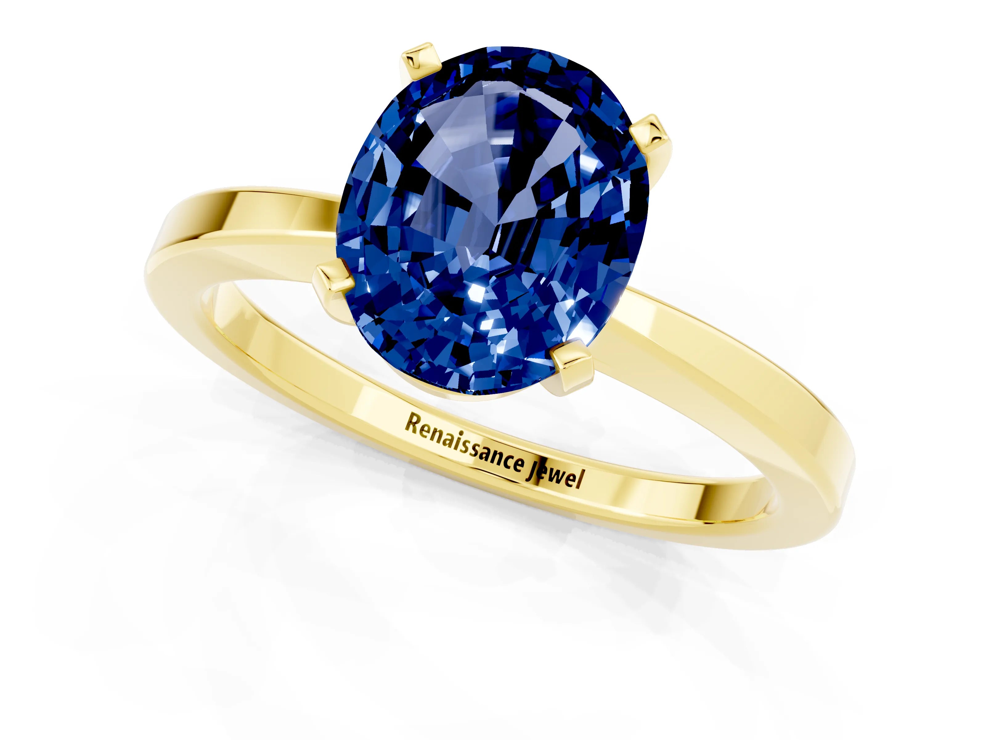Yellow gold Oval Cut Blue Sapphire Solitaire Engagement Ring with Classic Band and Four-Prong Setting_25