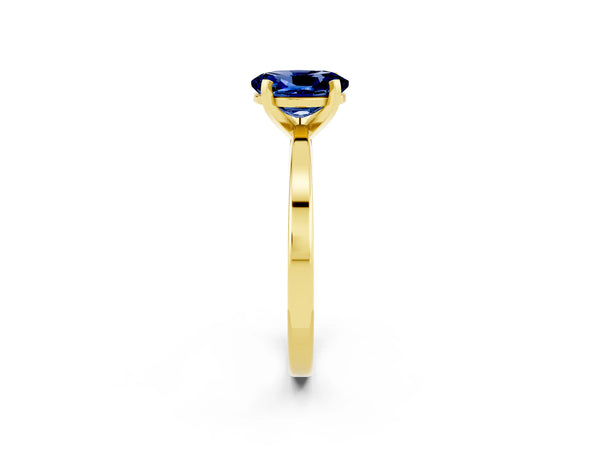 Yellow gold Oval Cut Blue Sapphire Solitaire Engagement Ring with Classic Band and Four-Prong Setting