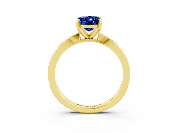 Yellow gold Oval Cut Blue Sapphire Solitaire Engagement Ring with Classic Band and Four-Prong Setting